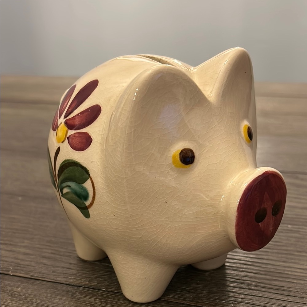 Vintage mcm Floral Ceramic Piggy Bank cute
